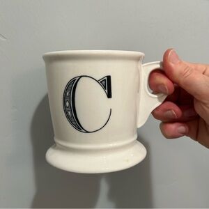 Anthropologie C White Monogram Coffee Mug Initial Stoneware Vintage